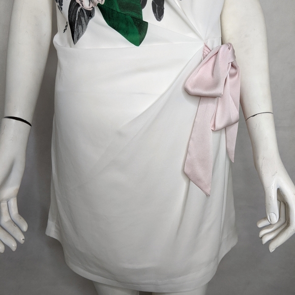 White Floral Waterfall Neck Spring Summer Dress - Picture 3 of 8